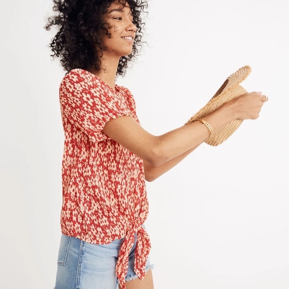MADEWELL Crinkled Button-Back Tie Tee In Full Bloom - Picture 2 of 6